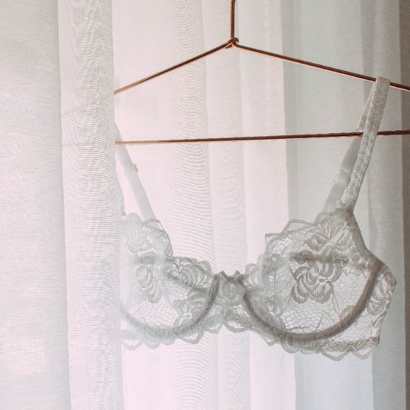 1pcs Unlined Summer PLUS Full Coverage Nylon Two-Tone BLUE Textured Lace Bra - Picture 5 of 16